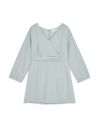 Crossover V Neck Pleated Waist Mini Dress