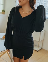Preppy V Neck Hooded Dress