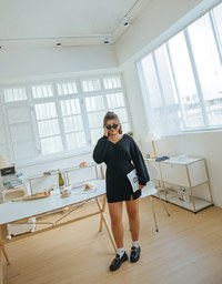 Preppy V Neck Hooded Dress