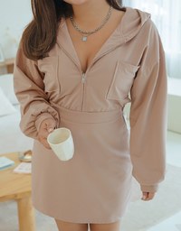 Preppy Zip Loose Hoodie Mini Dress