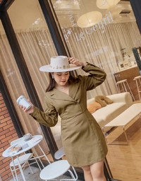 Stitched Lapel Denim Jeans Mini Dress