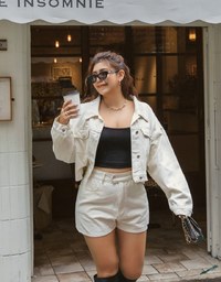 Button-Down Crop Denim Jeans Blazer Jacket