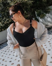 Golden-ring Splice Shoulder Strap Knit Cami Top