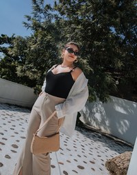Golden-ring Splice Shoulder Strap Knit Cami Top