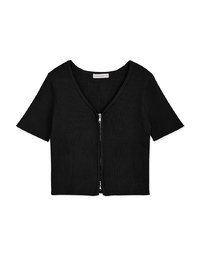 Minimalist Staple Dual-Zipper Knit Crop Top