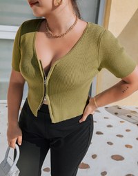 Minimalist Staple Dual-Zipper Knit Crop Top