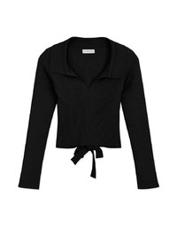 Lapel Tie Back Ribbon Knit Crop Top