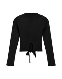 Lapel Tie Back Ribbon Knit Crop Top