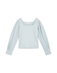 Square-Neck Puff-Sleeve Embossed Top
