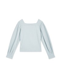 Square-Neck Puff-Sleeve Embossed Top