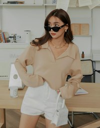 Plain Lapel Loose Crop Top