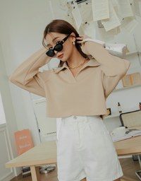 Plain Lapel Loose Crop Top