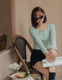 Square Neck Embossed Button Crop Top