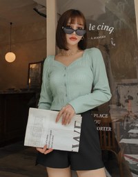 Square Neck Embossed Button Crop Top
