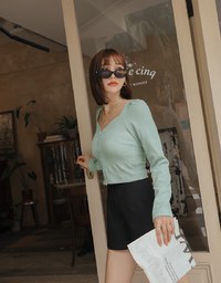 Square Neck Embossed Button Crop Top