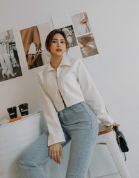 Lapel Double Zipper Crop Top
