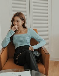 Square Neck Scrunch Long Sleeve Top