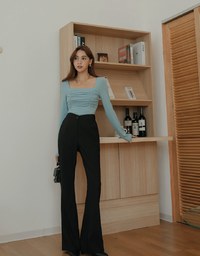 Square Neck Scrunch Long Sleeve Top