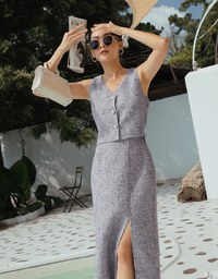 Classic Tweed Slit Maxi Skirt