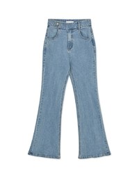 Side Buttoned Denim Jeans Flare Pants