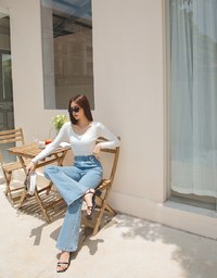 Side Buttoned Denim Jeans Flare Pants
