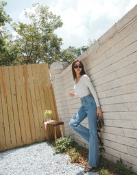 Side Buttoned Denim Jeans Flare Pants