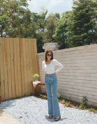 Side Buttoned Denim Jeans Flare Pants