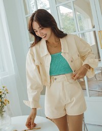 Side Button High Waisted Denim Jeans Shorts