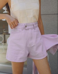 Side Button High Waisted Denim Jeans Shorts