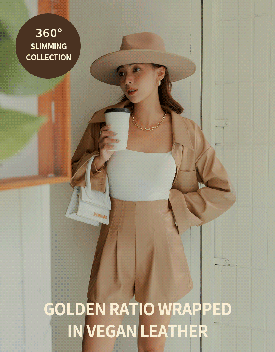 360° High Waisted Pleated Faux Leather Shorts