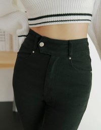 Side Button High Waisted Slim Fit Denim Jeans Pants