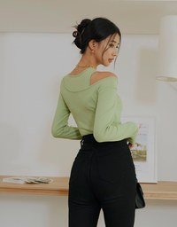 Side Button High Waisted Slim Fit Denim Jeans Pants