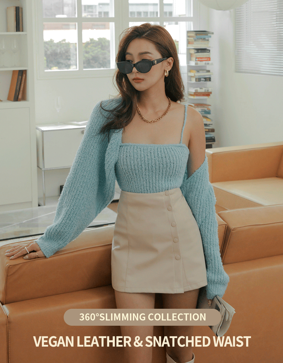 360° High Waisted Buttoned Faux Leather Skorts