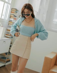 360° High Waisted Buttoned Faux Leather Skorts