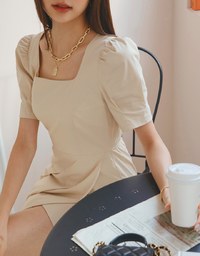 Square Neck Pleated Mini Dress