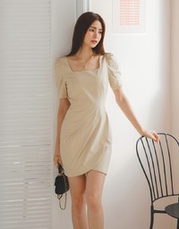 Square Neck Pleated Mini Dress