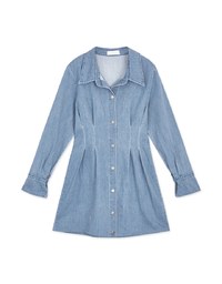 Buttoned Pleated Denim Jeans Shirt Dress