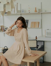 Square Neck Buttoned Mini Flare Dress