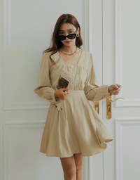 Square Neck Buttoned Mini Flare Dress