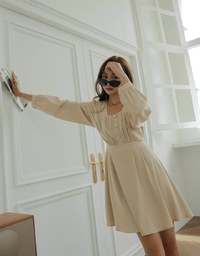 Square Neck Buttoned Mini Flare Dress