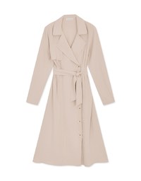 Modern Buttoned Trench Coat Belted Dress