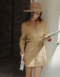 Button Down Pleated Shirt Mini Dress