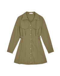 Button Down Pleated Shirt Mini Dress