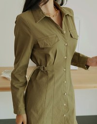 Button Down Pleated Shirt Mini Dress
