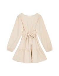 V Neck Back Tie Ribbon Puff Sleeve Mini Dress