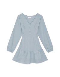 V Neck Back Tie Ribbon Puff Sleeve Mini Dress