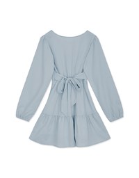 V Neck Back Tie Ribbon Puff Sleeve Mini Dress