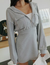 Preppy Zip Loose Hoodie Mini Dress