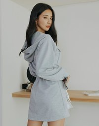Preppy Zip Loose Hoodie Mini Dress