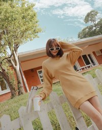 Plain Round Neck Loose Mini Dress